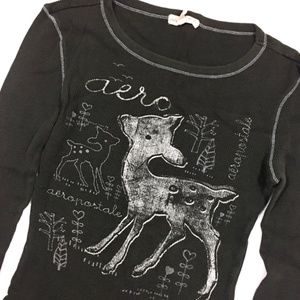 Aeropostale Tops - Bambi Deer Gray Thermal Long Sleeve Top Medium Aeropostale Tops - Bambi Deer Gray Thermal Long Sleeve Top Medium
